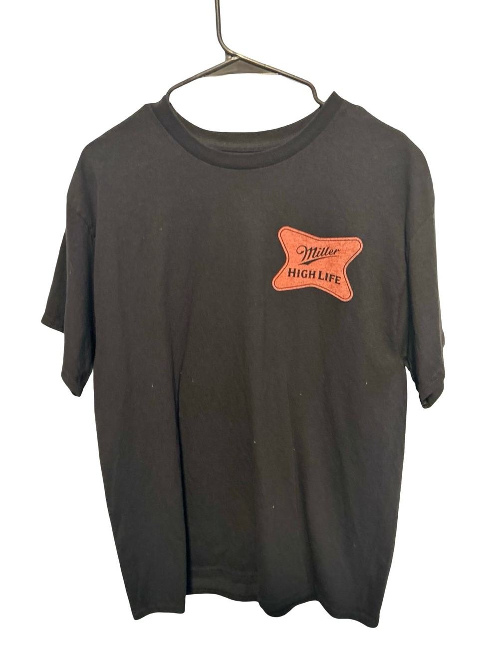 Junk Food Clothing Black Tee with Orange Miller High Life Patch